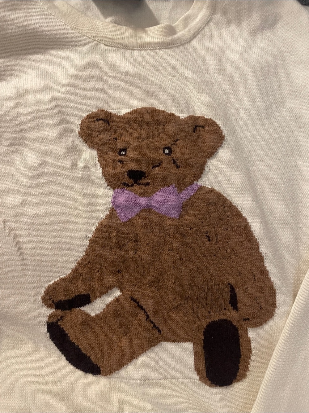 dELiA*s Cream Knit Sweater with Brown Teddy and Lilac Bow - Picture 3 of 4